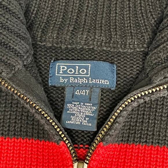 Polo Ralph Lauren Rugby Stripe 1/4 Zip Sweater Boys 4/4T | Red/Black Long Sleeve - Picture 5 of 10